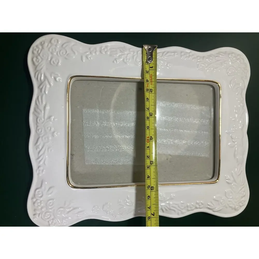 Vintage Frame Ceramic Ornate Floral Photo Frame 4x6 Landscape Easel Back White